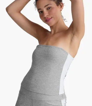 NWT Beyond Yoga Spacedye Line Up Strapless Cropped Top Silver White Stripe S thumbnail 1
