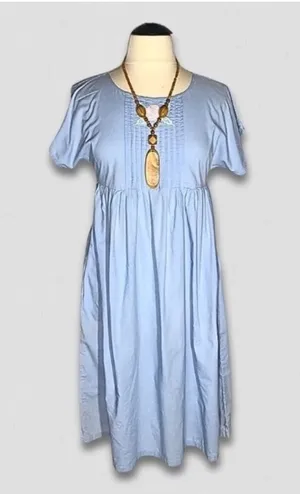 Vintage 90s Midi Dress Floral Embroidery blue Cotton milkmaid peasant Ren fair L thumbnail 1