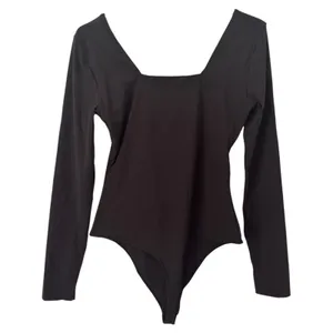 NWT Quince Second Skin Square Neck Long Sleeve Body Thong Bodysuit Black Large thumbnail 5