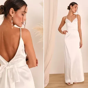 LULU's Bridal Modern Sexy Chic Minimalist Satin Mermaid Trumpet Maxi Gown NWOT thumbnail 2