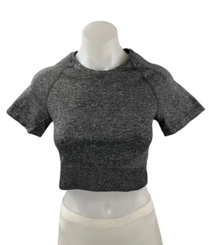 Domyos Women's Gray Short Sleeve Crew Neck Yoga T-Shirt Athletic Crop Top Size S thumbnail 1
