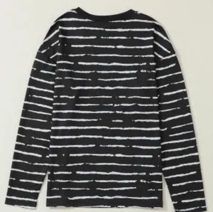 NEW Black Long Sleeve Casual Crewneck Top with White Abstract Stripes thumbnail 8