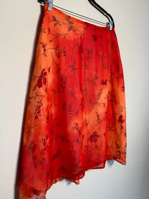 Orange Floral Vintage Skirt Sheer thumbnail 2