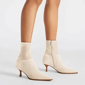 Coutgo Womens Ankle Pointed Toe Side Zipper Short Fall Booties Tan Size 6 thumbnail 3