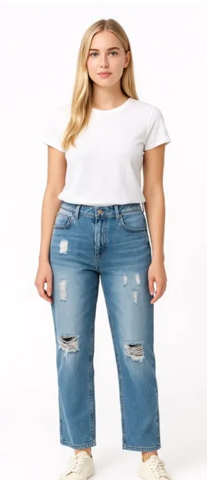 Stylish Blue Women's Straight Leg Jeans thumbnail 1