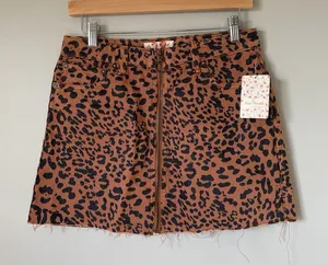 Free People We The Free Denim Mini Skirt Leopard Print Brown Black Women's 28 thumbnail 1