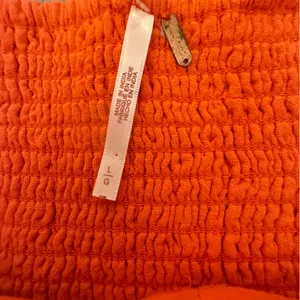 Free People Orange Smocked Elastic Waist Mini Skirt Pleated Gauze Ruffles Large thumbnail 6
