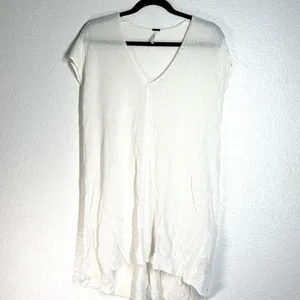 Free People S Deep, V-neck cap sleeve beach cover-up Sheer Knit Tunic Top white thumbnail 2