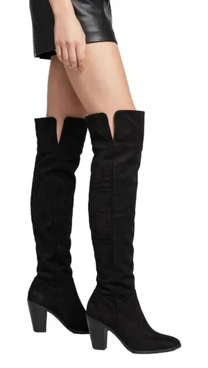 Qupid Over The Knee Boots Womens Black Faux Suede Pointed Toe Block Heel Tall thumbnail 1