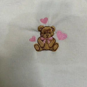 Riley & James Small White Ribbed Short Sleeve Embroidered Teddy Bear With Hearts thumbnail 2