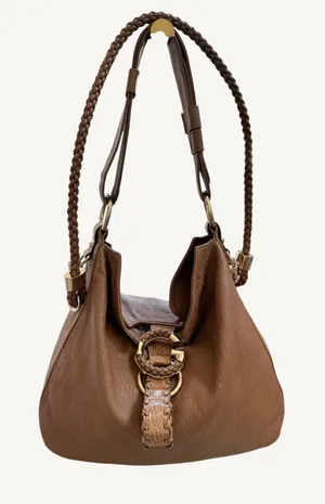 Gucci G Wave Large Hobo Bag Brown Pebbled Leather Rare Crocodile Trim 232931 thumbnail 1