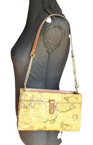 NWOT Patricia Nash European Map Crossbody Tan Wanderlust Shoulder Bag w/Chain Sm thumbnail 1