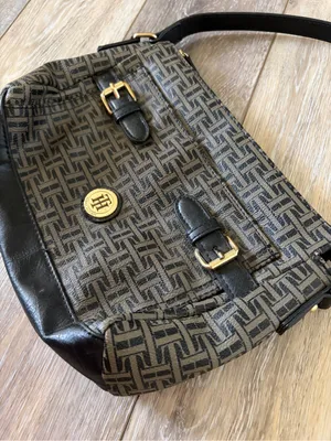Tommy Hilfiger Vintage Brown & Black Monogram Leather Shoulder Bag thumbnail 3