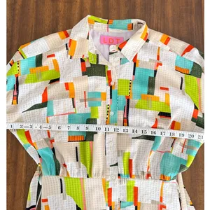 LDT Multi-Color Geometric Abstract‎ Print Button Front Midi Shirt Dress Size 6 thumbnail 8