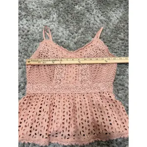 Japna Women’s Pink Floral Crochet Crop Top Boho Sleeveless Sweetheart Neck L thumbnail 9