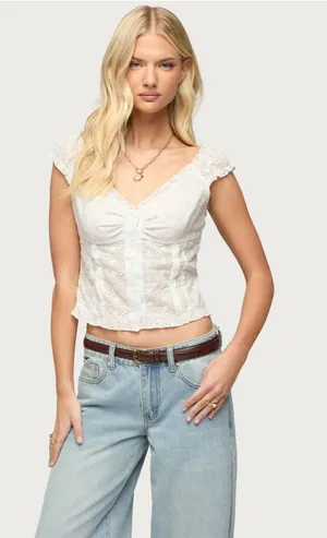 brand new edikted babydoll ruffle top white xs with tags thumbnail 1