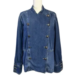 Free People Imogene Denim Officer Jacket in Ensign Wash Large Military Denim thumbnail 11