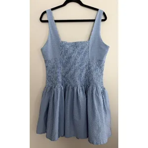 Maeve Smocked Rosette Drop-Waist Mini Blue Gingham Dress Women's Size XL thumbnail 2