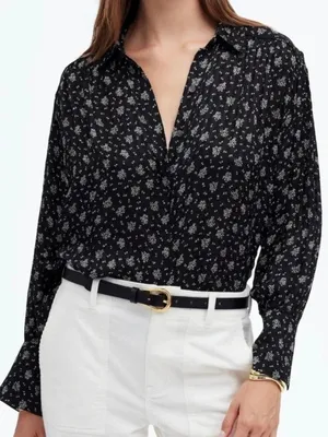 Madewell Black White Floral Button Up‎ Long Sleeve Top thumbnail 1