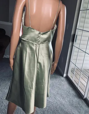 Watters & watters design Spaghetti Strap Pleated A-Line Midi Satin mint green thumbnail 4
