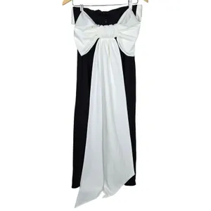 Lulus Fabulous Phenomenon Black White Strapless Bow Midi Dress Wedding Guest thumbnail 4