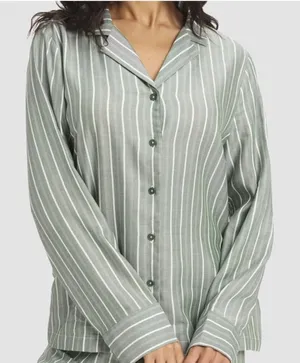 COZY‎ EARTH Soft Woven Long Sleeve Pajama Top green Stripes NWT Size Small thumbnail 1