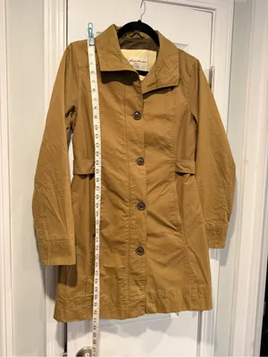 Eddie Bauer Size XS Tan Khaki Button Front Lined Mid Length Trench Coat Jacket thumbnail 7