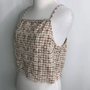 American Eagle Gray & Red Checkered Cropped Spaghetti Strap Tank Top L thumbnail 6