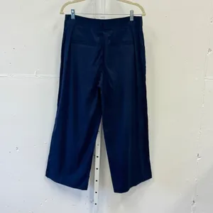 LOFT The Palmer Wide Leg Pants Navy Blue Linen Blend High Rise Cropped Size 8 thumbnail 2
