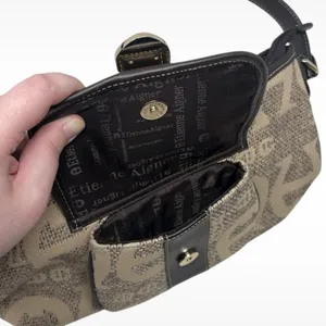 Etienne Aigner All Over Logo Print Shoulder Bag Purse Tan, Brown & Gold Hardware thumbnail 3