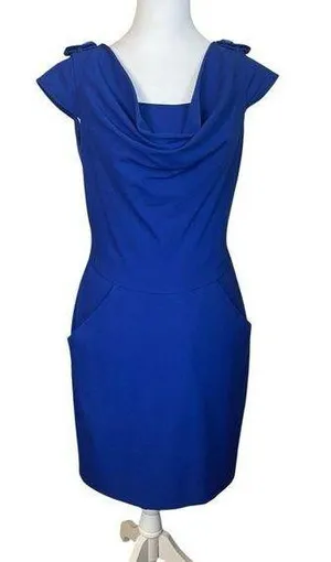 Calvin Klein Royal Blue Sheath Dress Pockets Career Cocktail Drape Neck Sz 2 EUC thumbnail 1