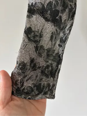 Isabel Marant Diego Floral Ruched Print Stretch Silk Blend Silver Black Top 36 thumbnail 5