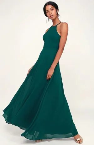 Lulu’s NWT Night of Romance Emerald Green Sleeveless Maxi Dress thumbnail 1