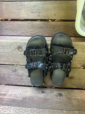 Black Studded Double-Buckle Slide Sandals for Women thumbnail 5