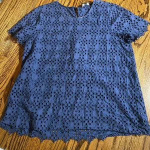 Madewell Eyelet Short Sleeve Top Size M Blue Cotton Blouse thumbnail 1