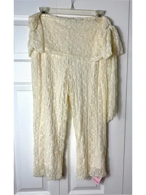 PrettyLittleThing Cream Lace Tie Knot Capri Pants Size 12 Large NWT Stretch thumbnail 5