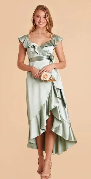 Sage Satin James Midi Dress thumbnail 1