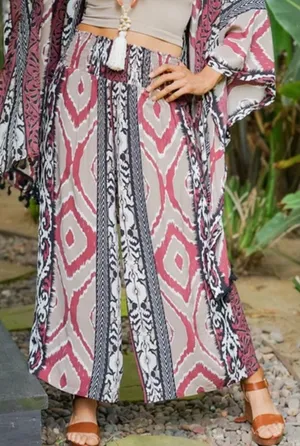 Bali Queen Aztec Smocked Waist Wide Leg Printed Pants One Size NEW thumbnail 1