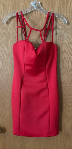 Papaya Red Strappy Back Bodycon Mini Dress thumbnail 1