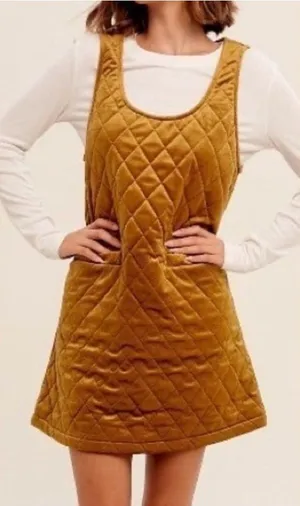 Listicle Gold Velvet Quilted Sweet Nothing Pinafore Dress NWT M thumbnail 1