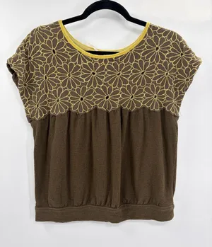 Free People Floral Embroidered Crochet Top Boho Cottagecore Babydoll Tee large thumbnail 1