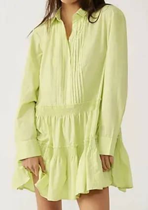 EUC Free People Billie Tiered Mini Shirt Dress Citrus Generous XS thumbnail 1