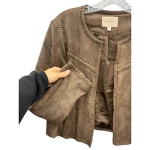 Skies Are Blue Faux Suede Brown Fringe Blazer Cropped Western Boho Jacket Chic M thumbnail 7