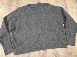 Zara Dark Gray Wool Blend Ribbed Crewneck Knit Sweater Size Small Crop thumbnail 1