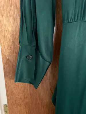 Zara forest teal green satin silky maxi tie dress thumbnail 11