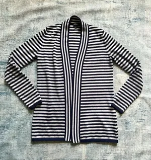 Talbots Navy Blue Off White Stripe Open Front Cardigan XS thumbnail 1