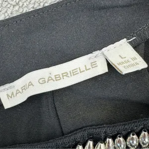 Maria Gabrielle Beaded Neckline Belted Panel Knit Midi Dress Black Large‎ thumbnail 9