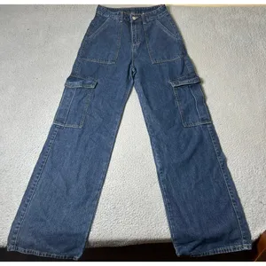 Womens Jeans XS 26 x 31 Blue Medium Wash Wide‎ Leg High Rise Denim Y2K 90s Boho thumbnail 1