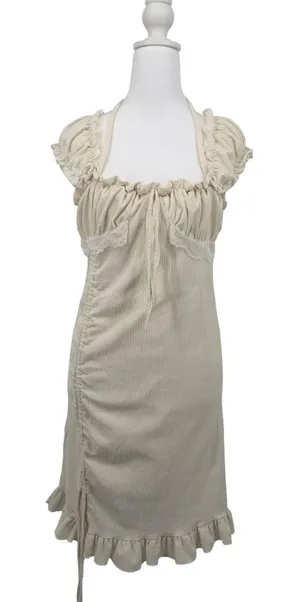 Fashion‎ Star Quality Cream Milkmaid Fairy Cottagecore Ruffle Mini Dress Lace S thumbnail 1