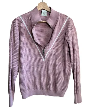 Varley Quarter Zip Knit Sweater Medium Pink Women Cotton Chevron Detail thumbnail 1